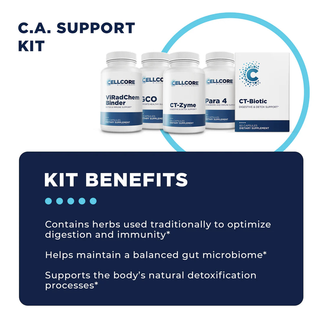Cellcore CA Support Kit 3-Month Protocol (Treats  Yeast Overgrowth, Gut Imblances)
